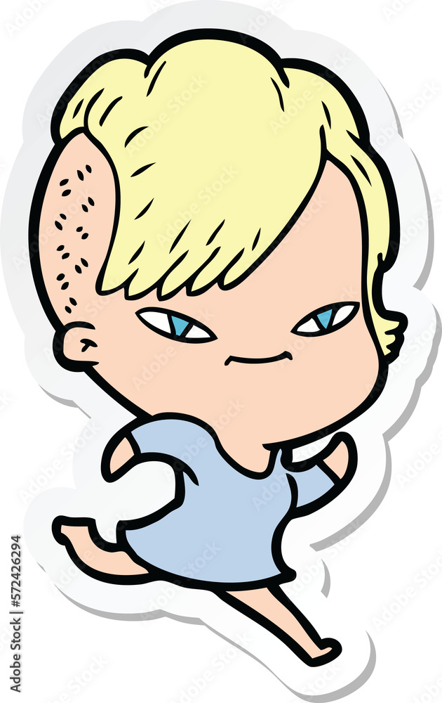 sticker of a cute cartoon girl with hipster haircut sticker of a cute cartoon girl with hipster haircut