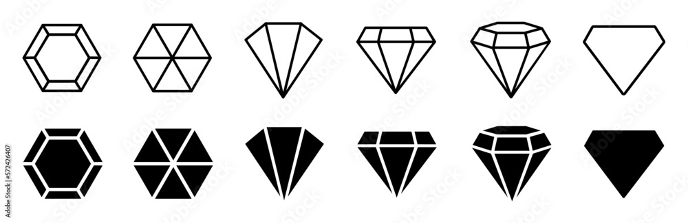 Set of diamonds look from different positions - for stock Set of diamonds look from different positions - for stock