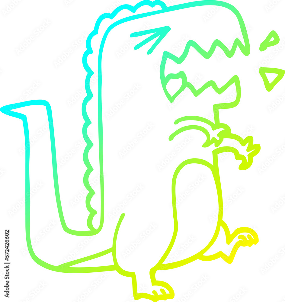 Fototapeta premium cold gradient line drawing cartoon roaring t rex