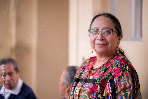 Beautiful mature woman in her traditional dress from her indigenous community.