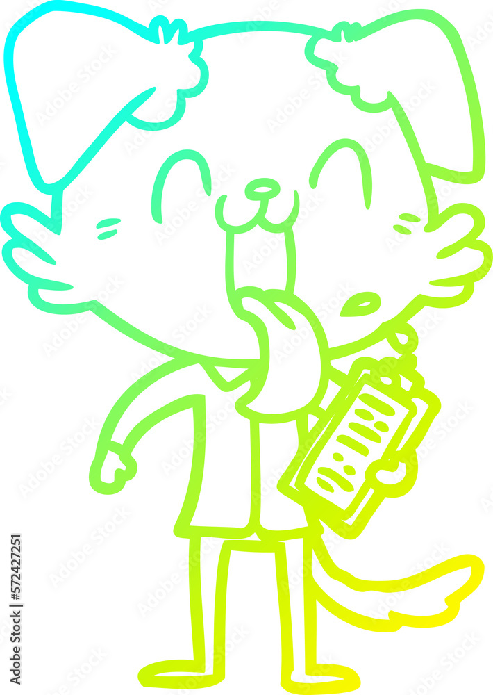cold gradient line drawing cartoon panting dog with clipboard cold gradient line drawing cartoon panting dog with clipboard