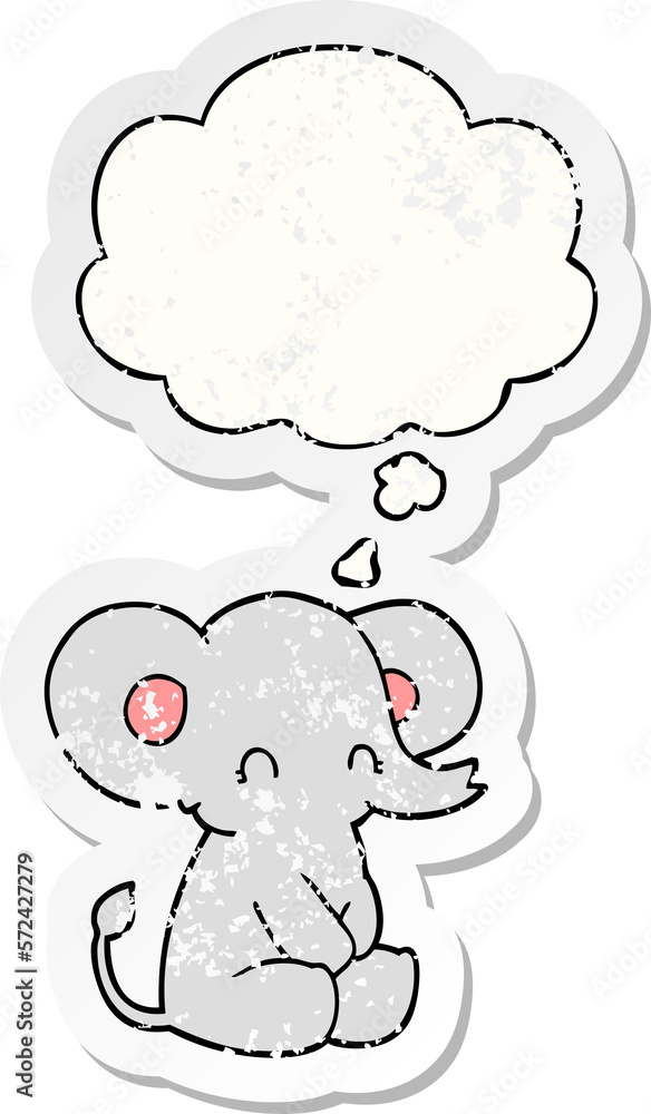 cute cartoon elephant and thought bubble as a distressed worn sticker cute cartoon elephant and thought bubble as a distressed worn sticker