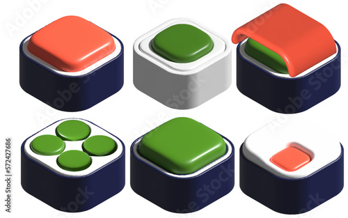 set of sushi Japanese cuisine 3d food design vector illustration