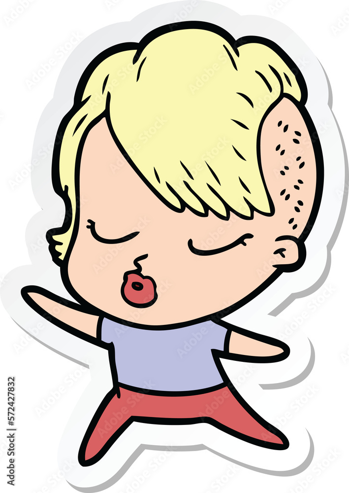 sticker of a cartoon pretty hipster girl sticker of a cartoon pretty hipster girl