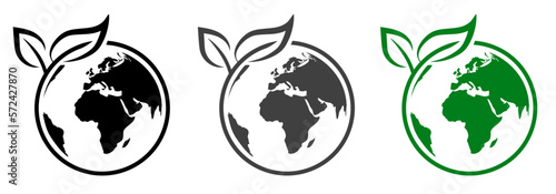 Earth with leaf icon, World Environment Day, concept of saving the planet – vector