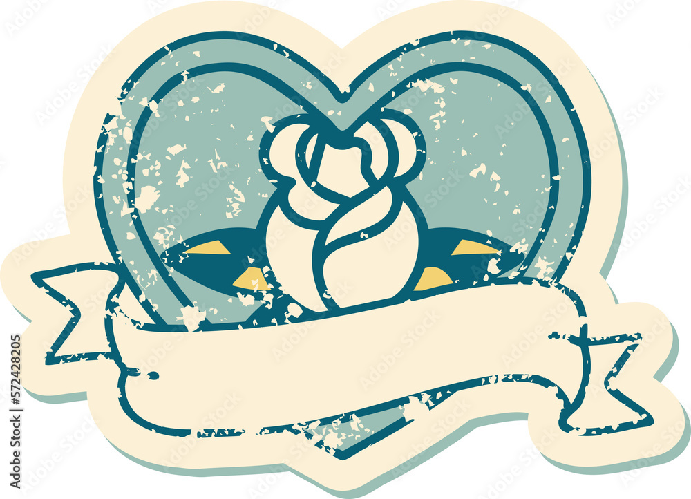 distressed sticker tattoo style icon of a heart rose and banner distressed sticker tattoo style icon of a heart rose and banner