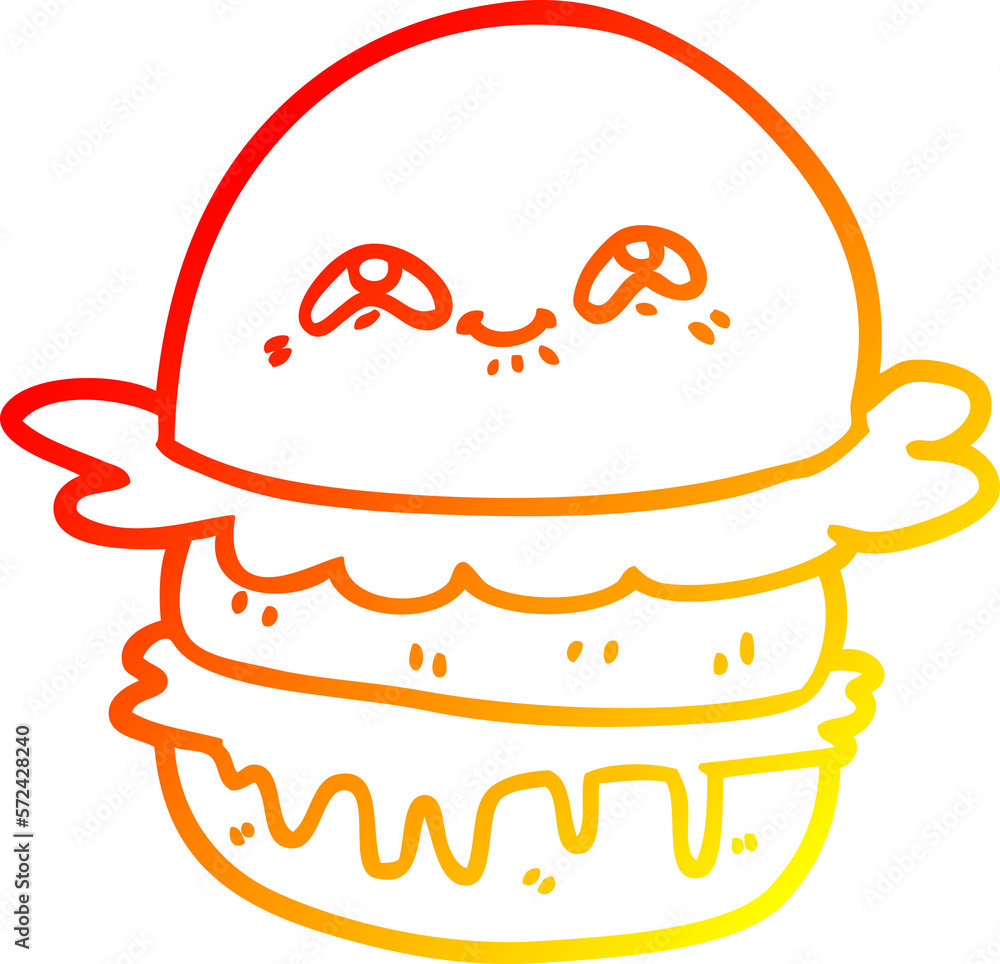 warm gradient line drawing cartoon fast food burger warm gradient line drawing cartoon fast food burger