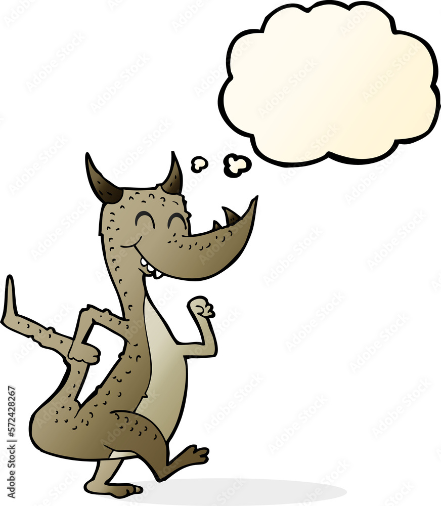 cartoon happy dragon with thought bubble cartoon happy dragon with thought bubble