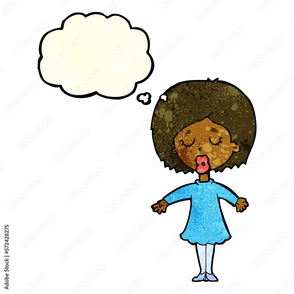 cartoon woman in dress with thought bubble cartoon woman in dress with thought bubble