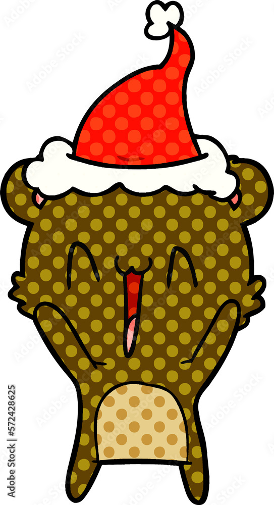 happy bear comic book style illustration of a wearing santa hat happy bear comic book style illustration of a wearing santa hat