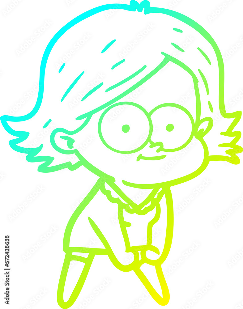 cold gradient line drawing happy cartoon girl cold gradient line drawing happy cartoon girl