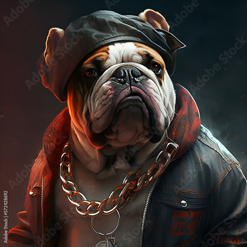 Bulldog dog portrait. Bulldog rapper style