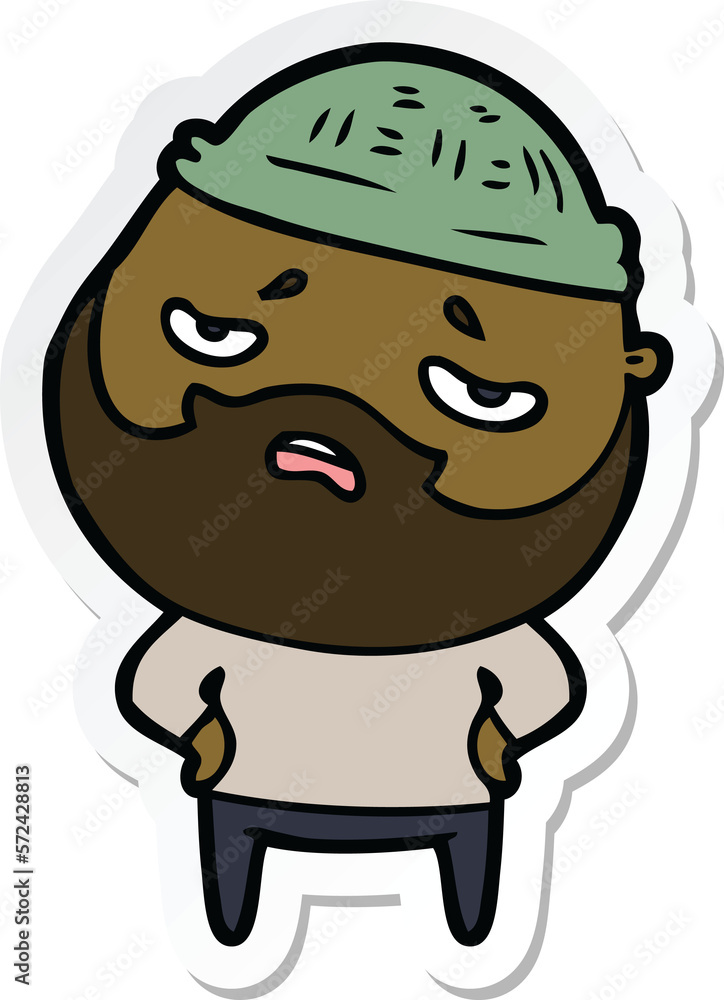 sticker of a cartoon worried man with beard sticker of a cartoon worried man with beard