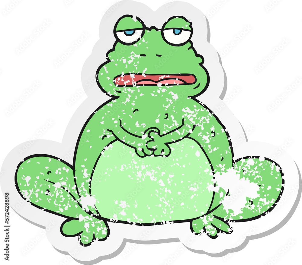 retro distressed sticker of a cartoon frog retro distressed sticker of a cartoon frog