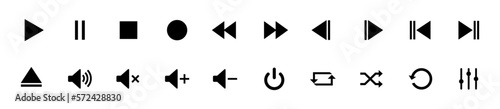 Media player control icon set, multimedia symbols and audio – vector