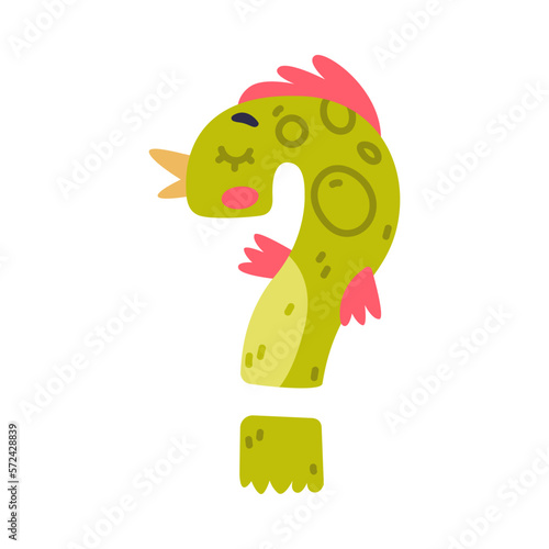 Question sign. Green punctuation mark with eyes, beak and wings cute cartoon vector illustration