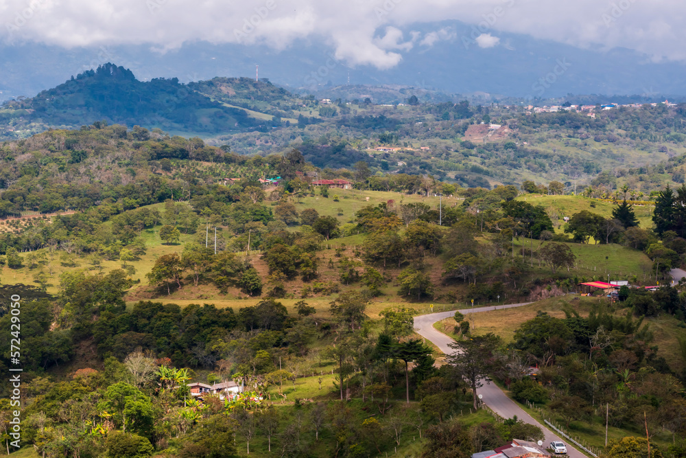 Beautiful rural landscape with a road. Colombia.