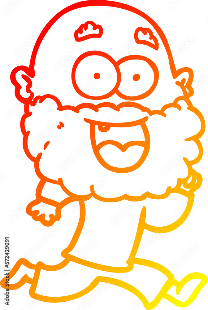 warm gradient line drawing cartoon crazy happy man with beard running warm gradient line drawing cartoon crazy happy man with beard running