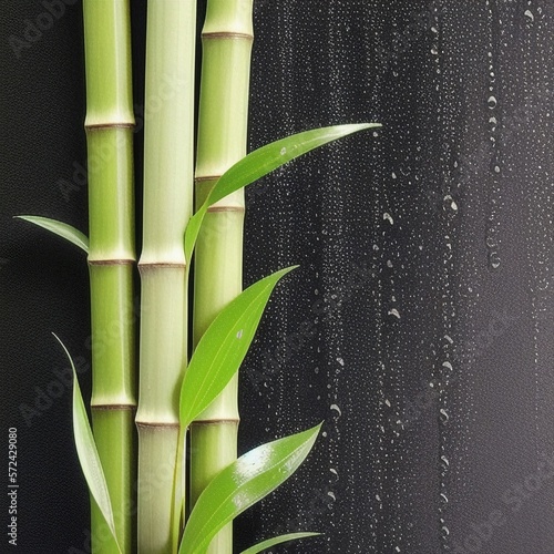 a bamboo plant with water droplets on it and a black background with a black wall behind it  zen concept   ai generated