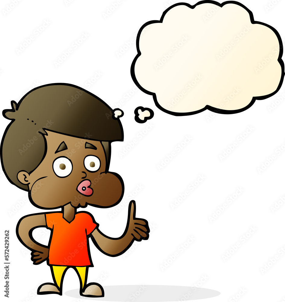cartoon boy giving thumbs up with thought bubble cartoon boy giving thumbs up with thought bubble