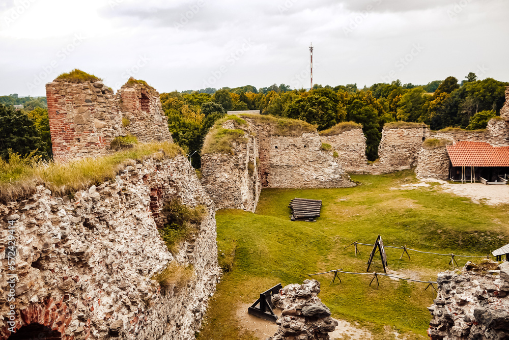 Castle ruins of a Latvian city on a summer day