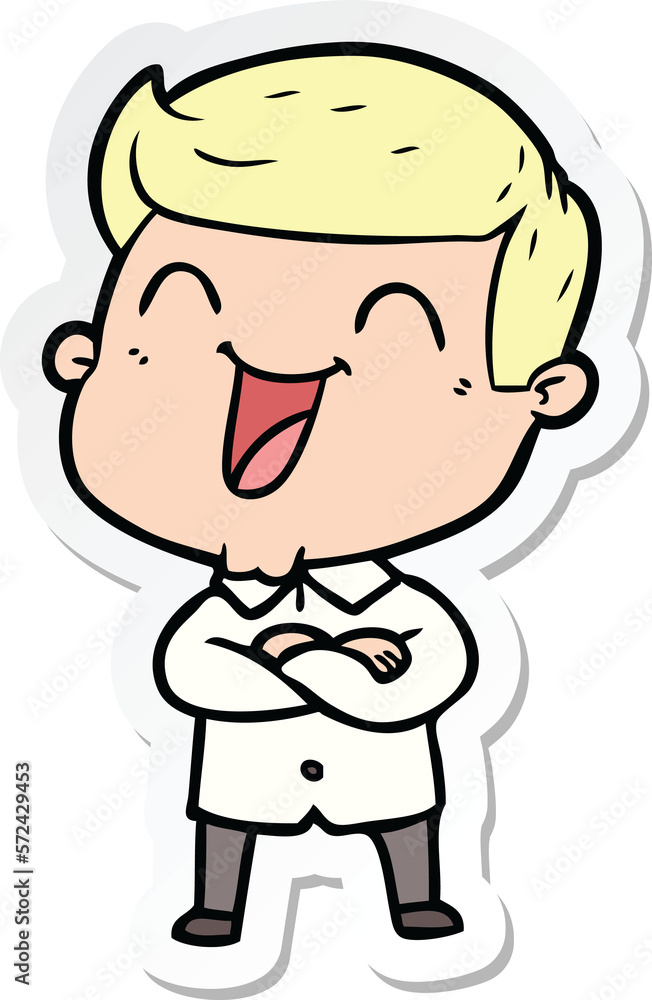 sticker of a cartoon man laughing