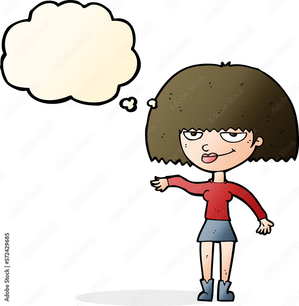 cartoon smug woman making dismissive gesture with thought bubble cartoon smug woman making dismissive gesture with thought bubble