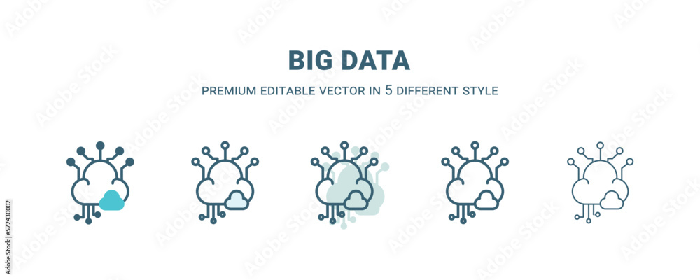 big data icon in 5 different style. Outline, filled, two color, thin big data icon isolated on white background. Editable vector can be used web and mobile