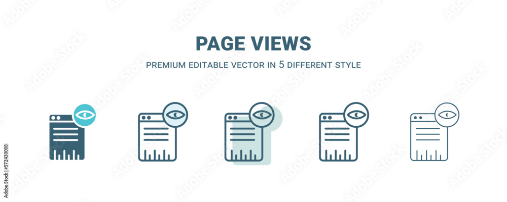 page views icon in 5 different style. Outline, filled, two color, thin page views icon isolated on white background. Editable vector can be used web and mobile page views icon in 5 different style. Outline, filled, two color, thin page views icon isolated on white background. Editable vector can be used web and mobile