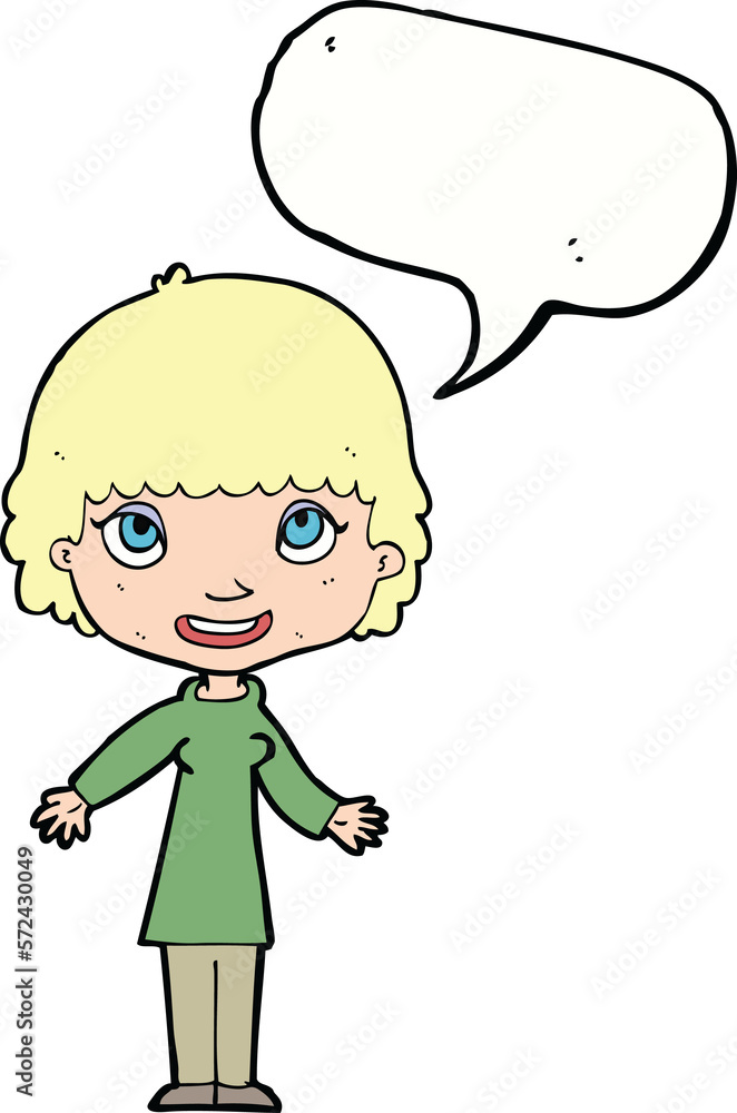 cartoon happy woman with speech bubble cartoon happy woman with speech bubble