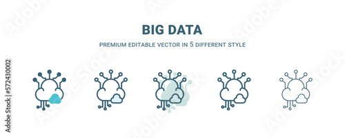 big data icon in 5 different style. Outline, filled, two color, thin big data icon isolated on white background. Editable vector can be used web and mobile