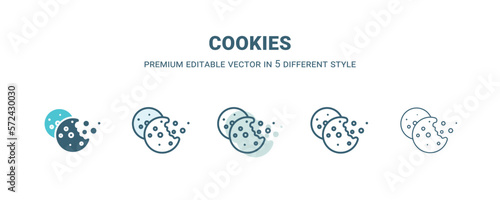 cookies icon in 5 different style. Outline, filled, two color, thin cookies icon isolated on white background. Editable vector can be used web and mobile