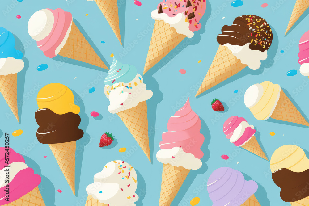 Ice cream seamless pattern. Generative AI