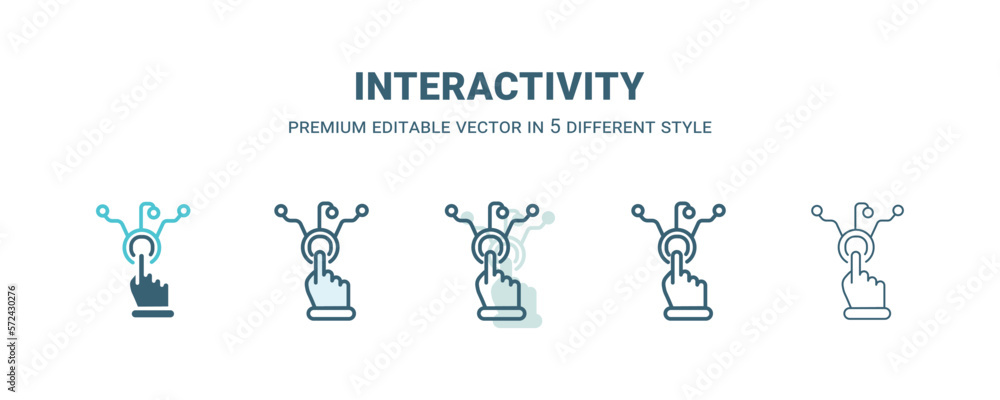 interactivity icon in 5 different style. Outline, filled, two color, thin interactivity icon isolated on white background. Editable vector can be used web and mobile