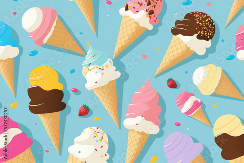 Obraz na płótnie Ice cream seamless pattern. Generative AI w salonie