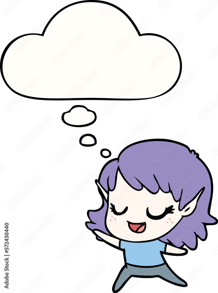 carton happy elf girl dancing and thought bubble carton happy elf girl dancing and thought bubble