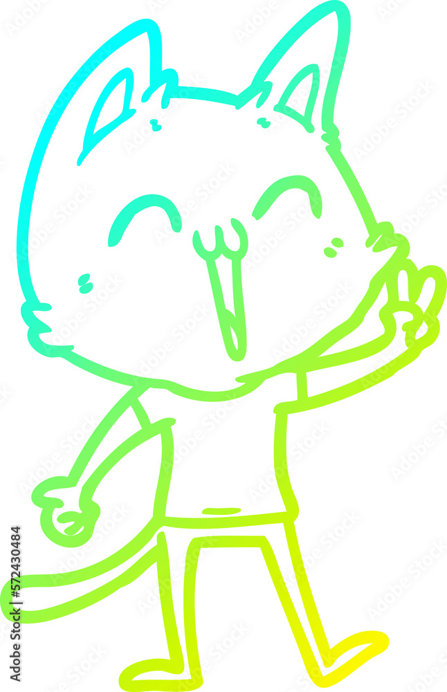 cold gradient line drawing happy cartoon cat meowing cold gradient line drawing happy cartoon cat meowing