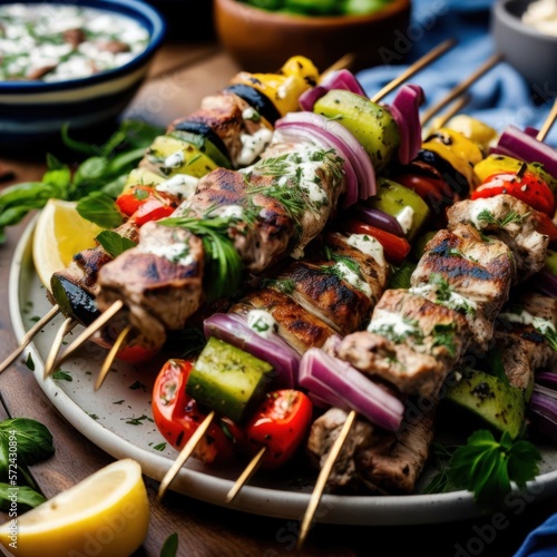 Skewered meat barbecue, charcoal-grilled kebab, outdoor skewer cooking, Kafta, ground meat skewers, Russian shashlik, GENERATIVE AI