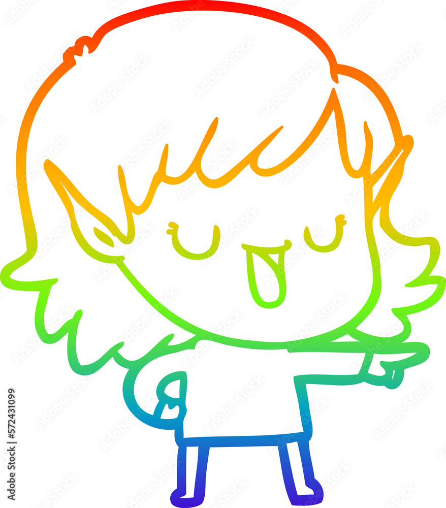 rainbow gradient line drawing cartoon elf girl rainbow gradient line drawing cartoon elf girl