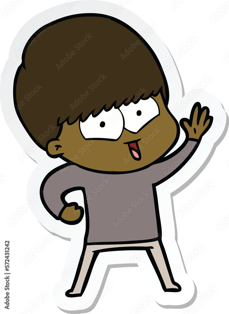 sticker of a cartoon happy boy sticker of a cartoon happy boy