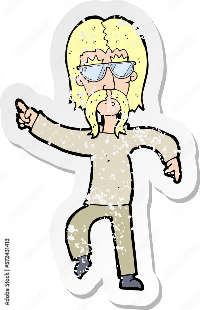 retro distressed sticker of a cartoon hippie man wearing glasses retro distressed sticker of a cartoon hippie man wearing glasses