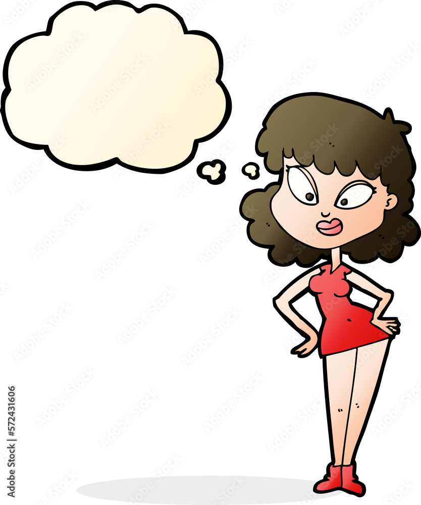 cartoon woman with hands on hips with thought bubble cartoon woman with hands on hips with thought bubble