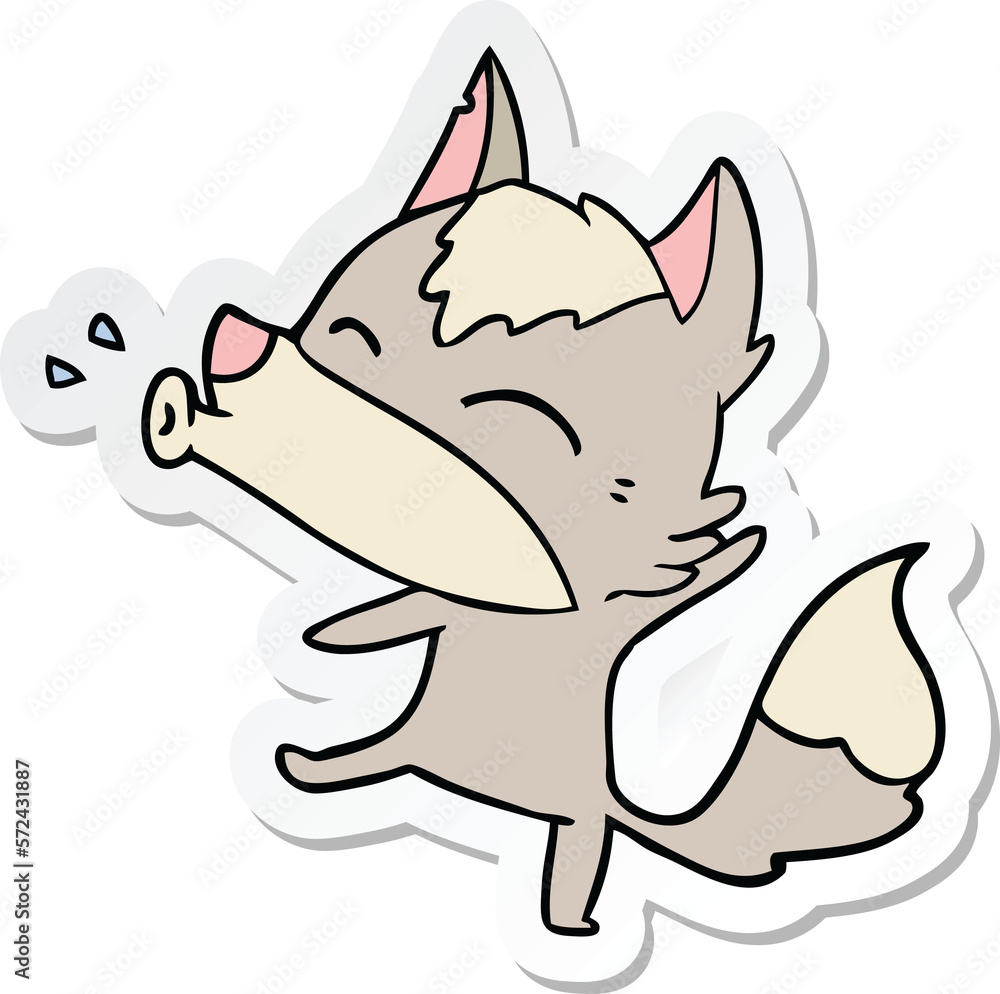 sticker of a howling wolf cartoon sticker of a howling wolf cartoon