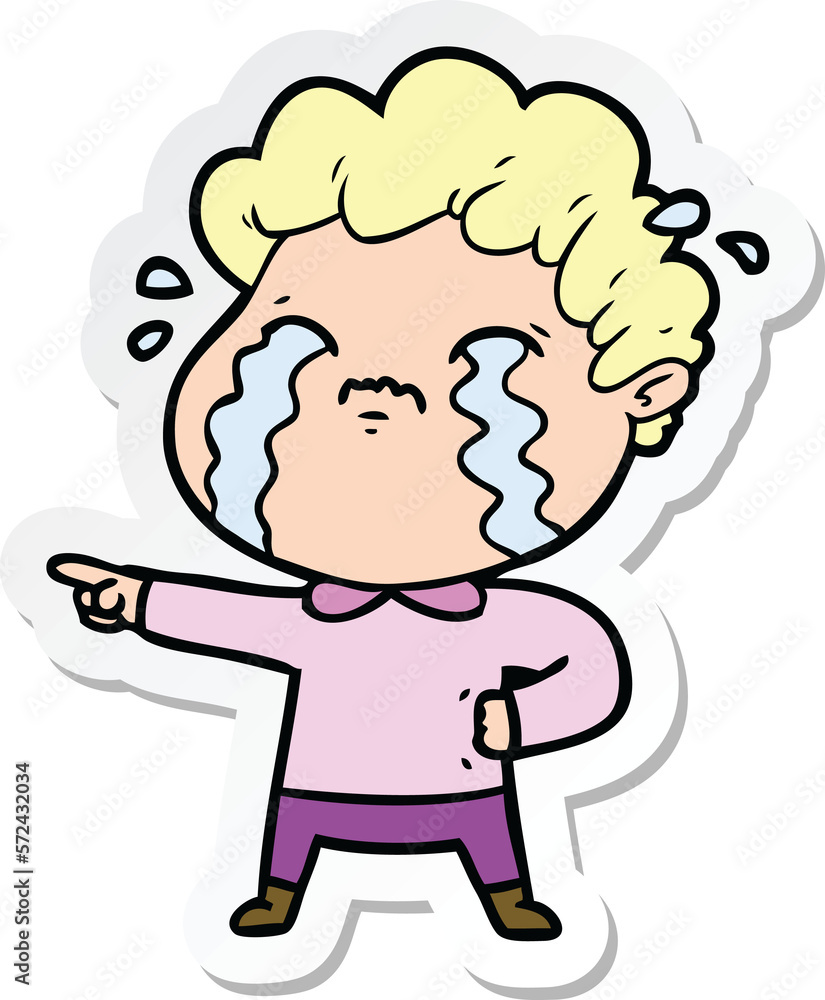 sticker of a cartoon man crying