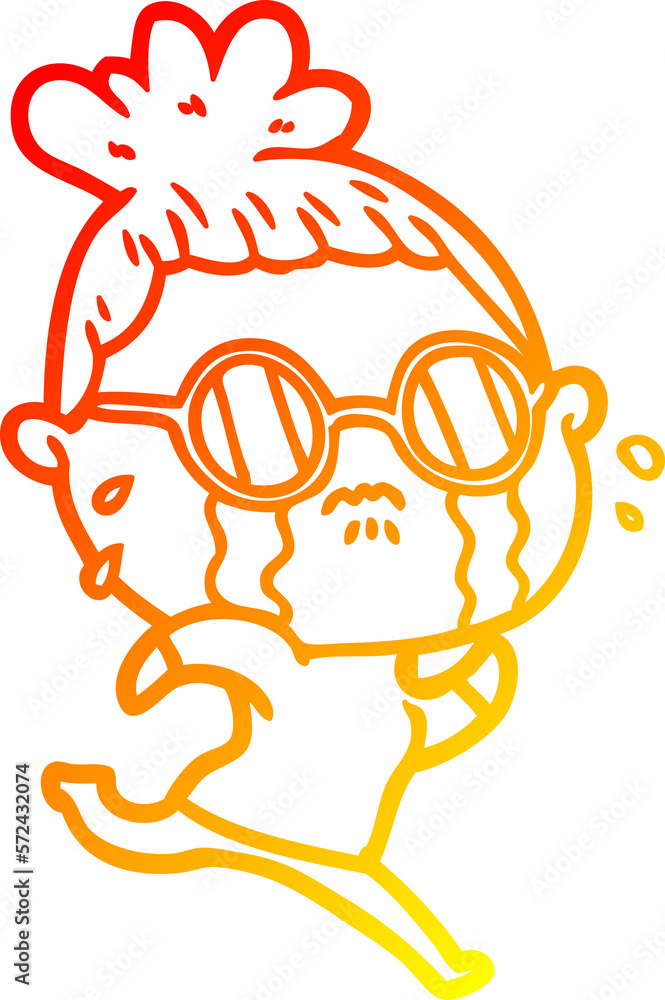 warm gradient line drawing cartoon crying woman wearing spectacles warm gradient line drawing cartoon crying woman wearing spectacles