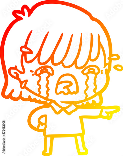 warm gradient line drawing cartoon girl crying