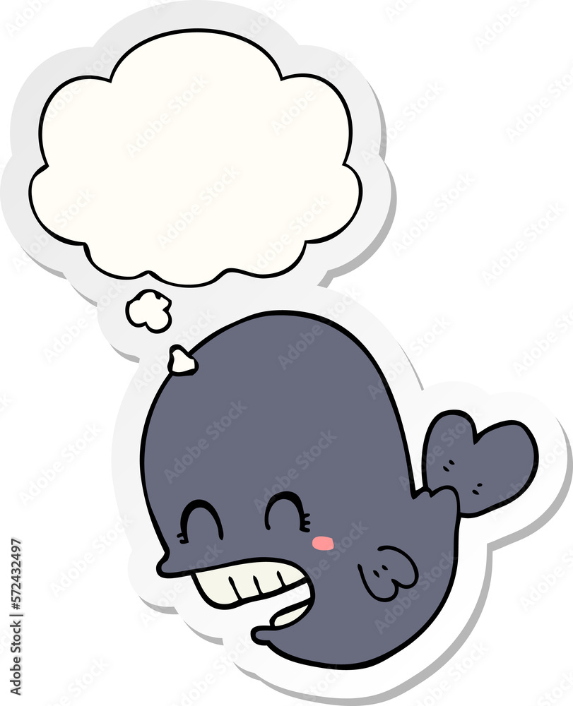 cartoon whale and thought bubble as a printed sticker