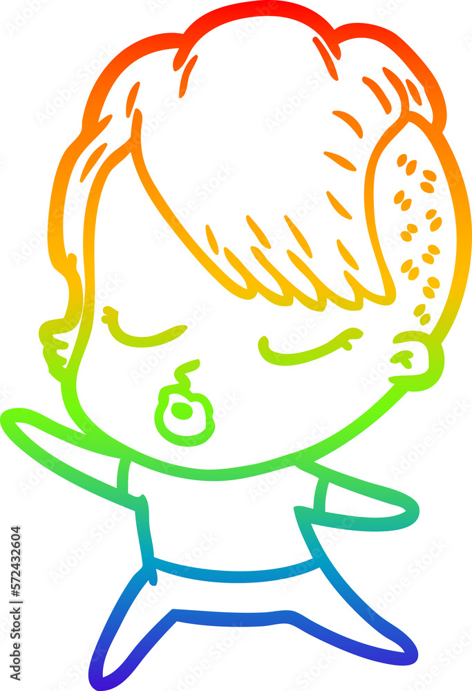 rainbow gradient line drawing cartoon pretty hipster girl rainbow gradient line drawing cartoon pretty hipster girl