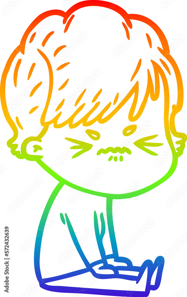 rainbow gradient line drawing cartoon frustrated woman rainbow gradient line drawing cartoon frustrated woman