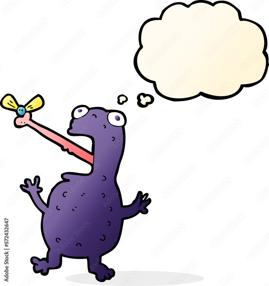 cartoon poisonous frog catching fly with thought bubble cartoon poisonous frog catching fly with thought bubble